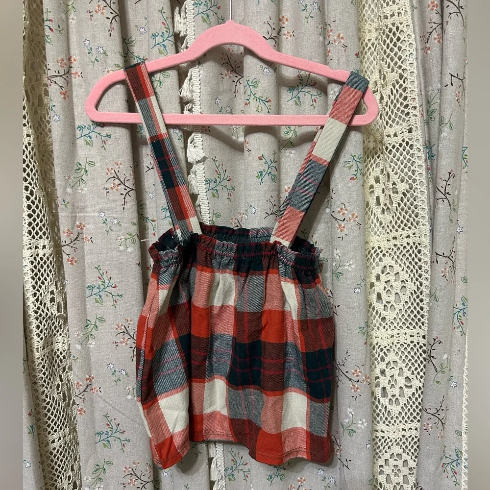 Tullabee Girl’s Christmas‎ Romper Plaid Adjustable Straps 100% Cotton 2T